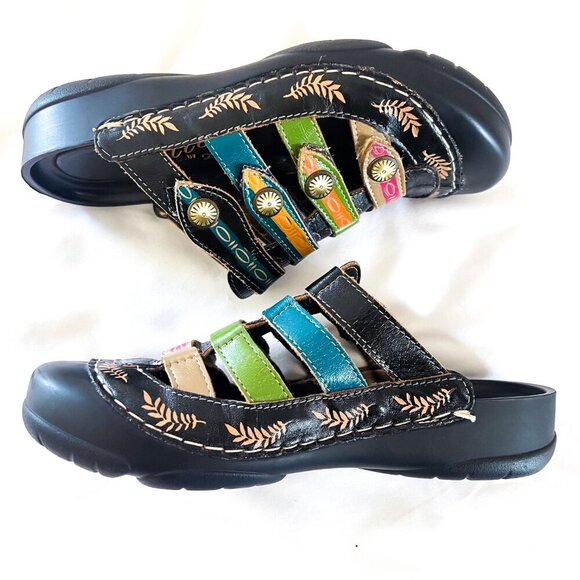 Corkys Elite Heidi Hand-painted Leather Mules Sandal Bump Toe Womens - Picture 3 of 12